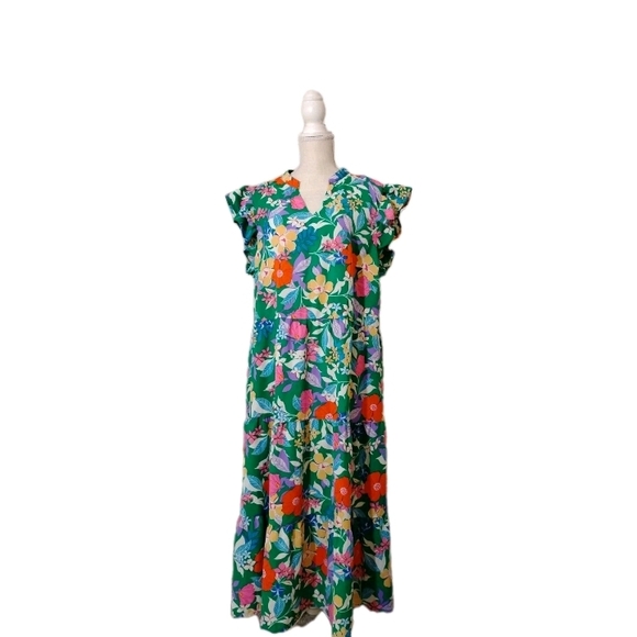 PRETTYGARDEN Women Floral Boho Maxi Dresses Short Sleeve V Neck Size XXL - Picture 2 of 5